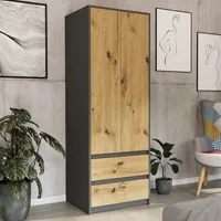 Kleiderschrank mit 2 Türen und 2 Schubladen Anthrazit Artisan – 63x55x180 cm (BxTxH)