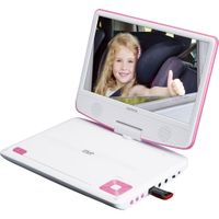 Lenco Tragbarer DVD Player (9 Zoll) DVP-910, Autohalterung, Kopfhörer, Farbe: Pink/Weiß