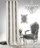 heimtexland ® Ösenschal Barock Ornamente Blickdicht Dekoschal Vorhang Deko Gardine Natur 140x245 cm Typ564