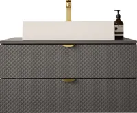 MIRJAN24 Waschbeckenschrank Aniabo 01 mit Siphon, Keramik Waschbecken, Griffe in der Farbe Gold (Farbe: Grau)