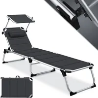 KESSER® Sonnenliege SUN mit Dach Gartenliege Liegestuhl klappbar Sonnendach Verstellbarer Rückenlehne , ergonomisch, gepolsterter Liegefläche, Aluminium Liege Gartenstuhl tragbar Strandliege
