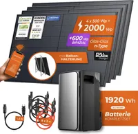 Solarway® 2000Wp / 800W Balkonkraftwerk mit 1,9kWh Speicher komplett Steckdose - 1,9 kWh EcoFlow Stream Ultra - Solaranlage Komplettset - 500W Solarmodule & EcoFlow Speicher & Zubehör