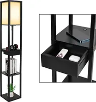 Puluomis 3 Ebene Stehlampe Stehleuchte Bodenlampe 160cm E27 Innenbeleuchtung Holz Schwarz mit 2 USB Anschlüsse,mit 8W Birne