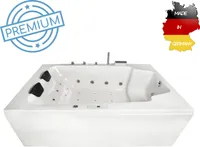 Basera PREMIUM Indoor Whirlpool Badewanne XXL Milos 190 x 120 cm für 2 Personen mit 28 Massagedüsen, Heizung, Ozongenerator, Bodenansaugung, Wasserfall, LED-Ambiente, Touchpanel, Bluetooth, Radio