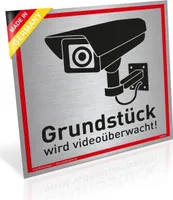 Dreifke® Schild Grundstück wird videoüberwacht! Silber | stabiles Alu Schild ...