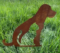 Sitzender Hund mit Katze 50x58cm zum Stecken Gartenstecker Edelrost Gartendeko Rost Metall Rostfigur Tier
