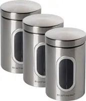 Echtwerk Stilvolle Vorratsdosen 3er Set-Brushed, Zur Aufbewahrung von Mehl/Zucker/Müsli/Tee, Metalldose mit luftdichtem Deckel und großem Sichtfenster, Iron