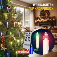MONZANA® Christbaumkerzen LED Kabellos 30er Set Batterie Timer Fernbedienung Echtwachs Optik Lichterkette Weihnachten Flackernd Bunt Weihnachtsbaum
