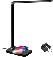 Schreibtischlampe LED dimmbar, 10W Augenschutz Tischlampe, mit 10 Helligkeit 5 Farbstufen, Sensible Kontrolle, Wireless USB Ladefunktion Leselampe