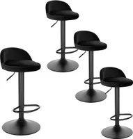 EUGAD Barhocker 4er Set, 360° Drehstuhl, höhenverstellbar, Samt, Schwarz