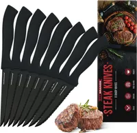 MM Brands Steakmesser Set aus Carbon Edelstahl, 8-Teilig, Schwarz