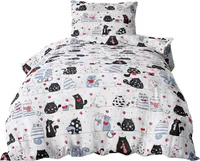 Renforcé Kinder Bettwäsche 135x200cm und 80x80cm - Katzen, Pfoten, Herzen - 100% Baumwolle, Bettgarnitur (KY-Katzen-Weiß)