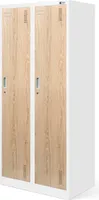 Stahlspind Garderobenschrank Spind Kleiderspind Doppelspind 2 Abteile Flügeltüren Trennwand Pulverbeschichtung 180 cm x 80 cm x 50 cm (H x B x T) Farbe: Weiß-Holzoptik