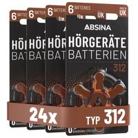 ABSINA 24x Hörgerätebatterien 312 mit gut greifbarer Schutzfolie - Hörgeräte Batterien PR41 ZL3 P312 Zink Luft, 1,45V