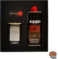 Zippo Geschenk Set, 1x Zippo Chrom, 1x Feuerzeugbenzin, 6 Feuersteine
