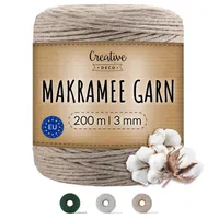 Creative Deco 200m Dunkel-Beige Makramee-Garn Baumwoll-Polyester-Kordel Baumwoll-Schnur | 2-3 mm Dicke