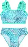 Mädchen Meerjungfrau Bikini Tankini Set Gr. 98-104 Cm Fischschuppen Oberteil + Badehose Modische Schwimmanzug Prinzessin Strandkleidung