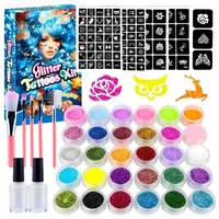 Creative Glitzer Tattoo Set – Wiederverwendbare Schablonen & Abwaschbare Glitzertattoos für Kinder – Kreatives Bastelset für funkelnde Designs