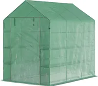 Outsunny Foliengewächshaus Gewächshaus Treibhaus mit Blumenregal Frühbeet Tomatenhaus Pflanzenhaus für Garten, aus Stahlrohl und PE-Gewebe, Grün, 214 x 143 x 195 cm