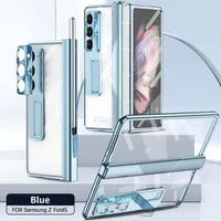 Pouzdro pro Samsung Galaxy Z Fold 5 s magnetickým pantem, stojánkem, držákem na pero, ochrannou fólií na objektiv a displej Modrý