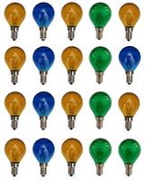 20x Glühlampe Glühbirne Kugel E14 Klar 25W 25 Watt 10x Gelb 5x Blau 5x Grün