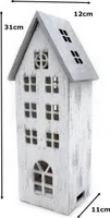 Holz LED Haus weiß silber 12 x 31cm