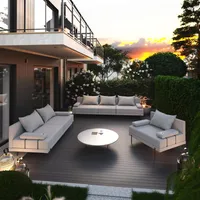 Gartenmöbel set Bahama Grau 6 Personen Gartenlounge 3-teilig. Terassenmöbel mit Eisenrahmen Wasserabweisend, 3-sitzer + 2-sitzer sofa, Sessel