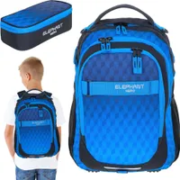 Schulrucksack Set 2 Teile Elephant Hero Signature Rucksack Schultasche Jungen Mäppchen Box 12868 Dark Blue Cube Blau r mb