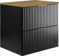Rodan | Waschbeckenunterschrank 60 cm - B/H/T 60/57/46 cm - Schwarz Matt - Badmöbel, Waschtisch, Badezimmer Schränke | Arbeitsplatte - Braun Eiche