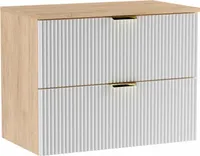 WENA Skříňka pod umyvadlo 80 cm, žebrovaná čela, kovové úchytky ve zlaté barvě (barva: bílá / dub)