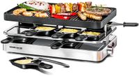 Raclette gril RC 1400, obojstranná grilovacia doska z hliníkového tlakového odliatku s nepriľnavou povrchovou úpravou, 37 x 23 cm, parkovacie poschodie, plynulá regulácia teploty, 8 panvičiek, 8 škrabiek, 2 m kábel, 1200 W