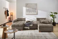 WOHNLANDSCHAFT U-Form 313/200/92 cm mit Schlaffunktion und Bettkasten, spiegelverkehrt montierbar, Cord Braun Taupe / 15219