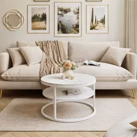 CIRI SLIM LEVANTO runder Couchtisch mit Ablage, Weiß / marmor levanto