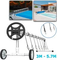 XMTECH Aufrollsystem Poolaufroller Aufrollvorrichtung Pool Aufroller Verstellbar Aluminium Teleskoprohr, Aufrollsystem für Poolplane Abdeckung Solarfolie Witterungsbeständiges (mit Rädern-2)