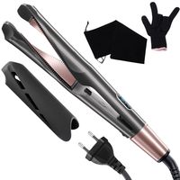 hair straightener 2-in-1 curl & straight, curved styling plates for straightening, curling & waves (digital display + 5 temperature settings ) straightening iron & curling iron