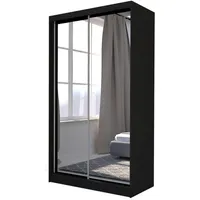 BEAUTYSOFA Schiebetürenschrank DEBRA 150cm - Kleiderschrank mit Schubkasteneinsätze & Spiegel (Schwarz)