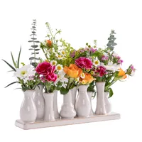 Jinfa 1 Set aus 10 kleinen Vasen auf festem Sockel | handgefertigte Blumenvasen Tischdeko | Antik-Weiß