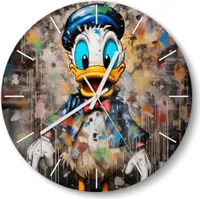 DEQORI Glasuhr Ø30 cm Modern 'Bunter Entencharakter' Wanduhr Glas Uhr Design leise Küchenuhr