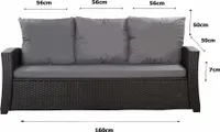 Polster für Polyrattan Sofa 160x50x7cm sitzkissen | Gartenbank Auflage Anthrazit | Rückenkissen 3*56x50| Kissen für rattansofa 3 sitzer |Gartenkissen