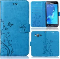 Handy Tasche für Samsung Galaxy J5 2016 Schutz Hülle Handyhülle mit Blumenmuster Klapp Hülle mit Standfunktion und Kartenfächer Farbe: Blau