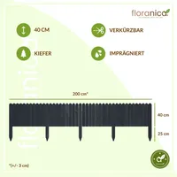 Floranica Rollborder Flexibilný drevený plot Rolborder 200 x 40 cm Antracit Obruba záhonu Obruba trávnika Záhradný plot Drevený dekoratívny plot Mini plot