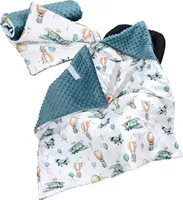 TupTam 2er SET Baby Decken Einschlagdecke 85x85 cm für Autositz Babyschale Babydecke Wiegendecke Minky Baumwolle, Farbe: Füchse im Flugzeug / Smaragdgrün, Größe: Frühling/Sommer - 85 cm x 85 cm