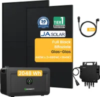 Balkonkraftwerk mit Speicher 2048Wh NOAH 2000 Speicher,1800W PV-Eingangsleistung, 800W Wechselrichter, Jasolar 880W Full Black Bifaziale Solarmodule