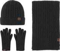 （Schwarz） Winterwarme Sets Strickschal Strickschal Mütze Handschuhe
