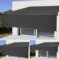 Elektrische Vollkassetten-Markise H124, 5x3m ausfahrbarer Volant  Polyester anthrazit, anthrazit