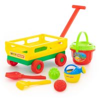 WADER Handwagen Sandset 4-tlg Kinder Transportwagen Spielzeug Schaufel Rechen 