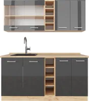 Vicco Singleküche R-Line, 160 cm ohne Arbeitsplatte, Anthrazit Hochglanz/Goldkraft Eiche