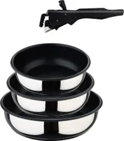 Bergner Click&Cook - Pfannenset 4 - teilig 18, 20 und 24 cm + Abnehmbarer Griff - Antihaftbeschichtetes Edelstahl - Für Alle Herdarten und Backöfen - Bratpfanne