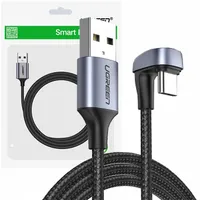 Ugreen Nylonowy kątowy kabel USB - USB typu C 1 m 3 A 18 W Quick Charge AFC FCP dla graczy szary (70313)