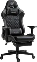 Chair Racing Chefsessel mit Fußstütze und ergonomsichen 4D-Armlehnen, ergonomischer Sportsitz Optik,Farbe:Schwarz/Grau